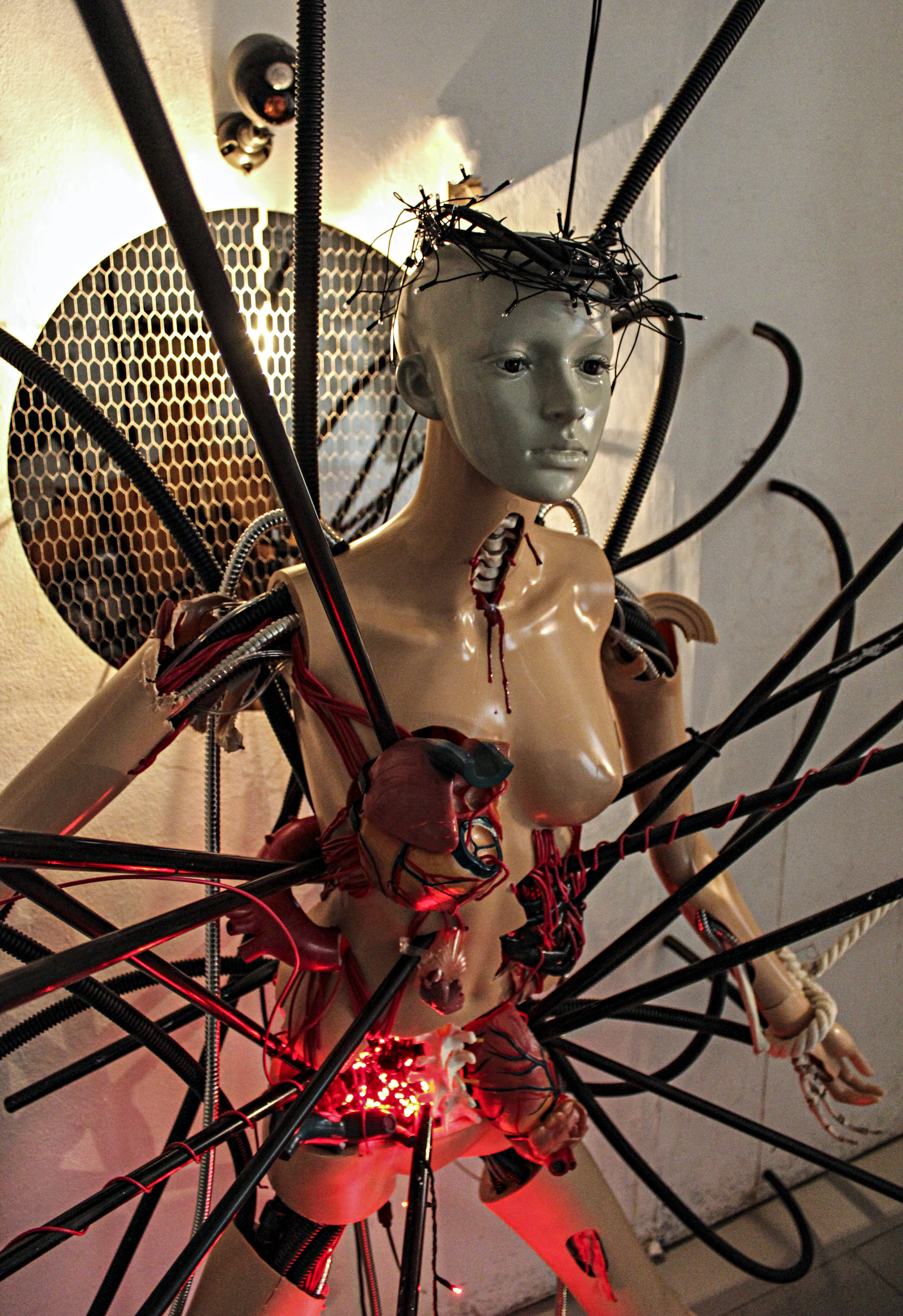 14 Homosacer1, dc-motor, dummy, anatomy model, stainless steel, LED light, wire, mixed media,200x200x260(cm) 2015