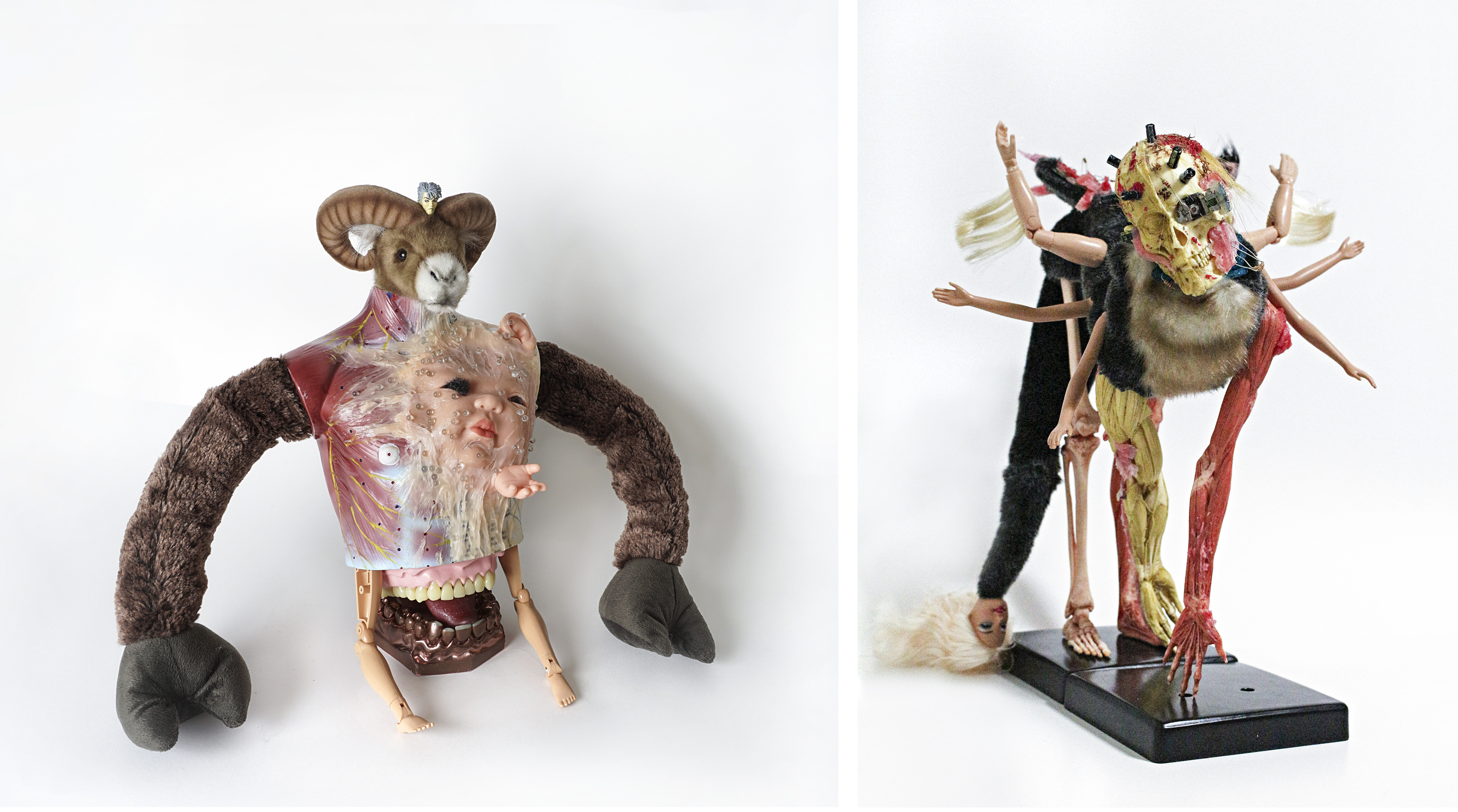 7 Anagram 5, Anagram 1, doll, anatomy model, glass bead, silicone, mixed media, 40x20x40cm, 2016