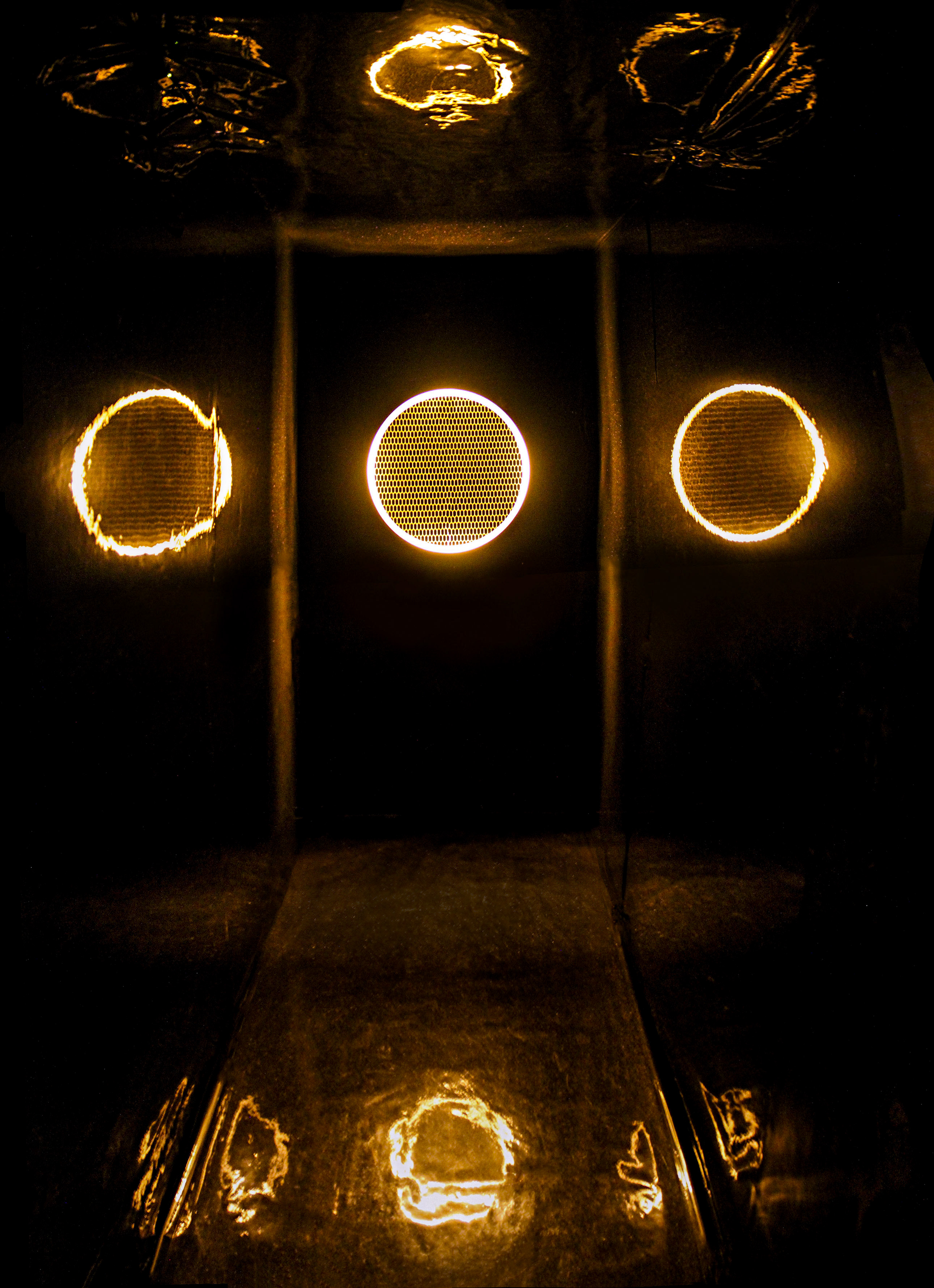 16 Toroidal(passage #9), motion sensor, LED light, stainless steel, speaker, wallpaper, mixed media, dimensions variable, 2014.jpg